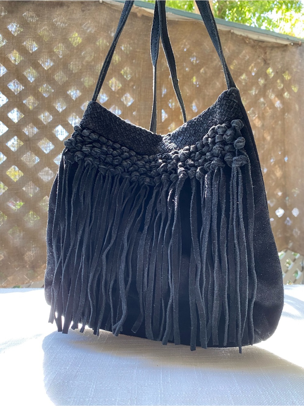 World Market  Black Fringe Suede Shoulder crossbody bag